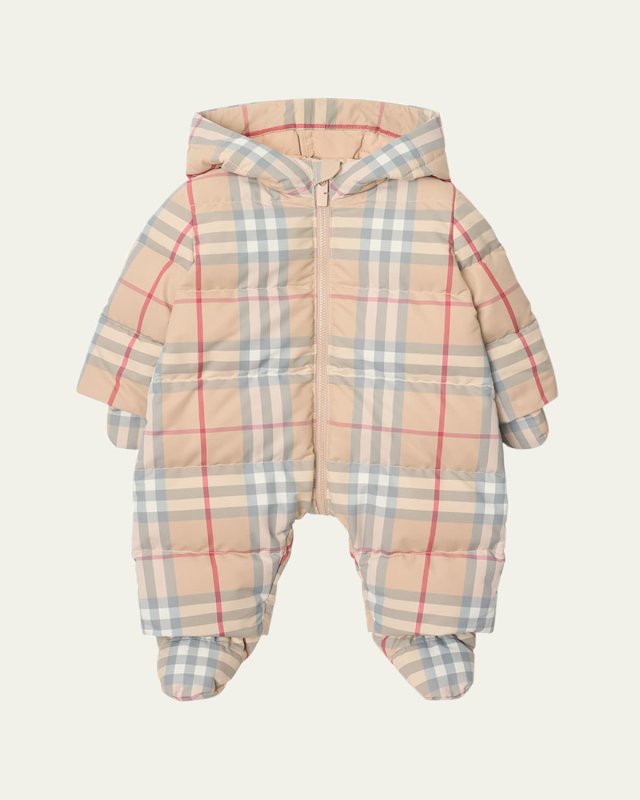 Kid's Robinson Check Hooded Down Puffer Suit, Size Newborn-6